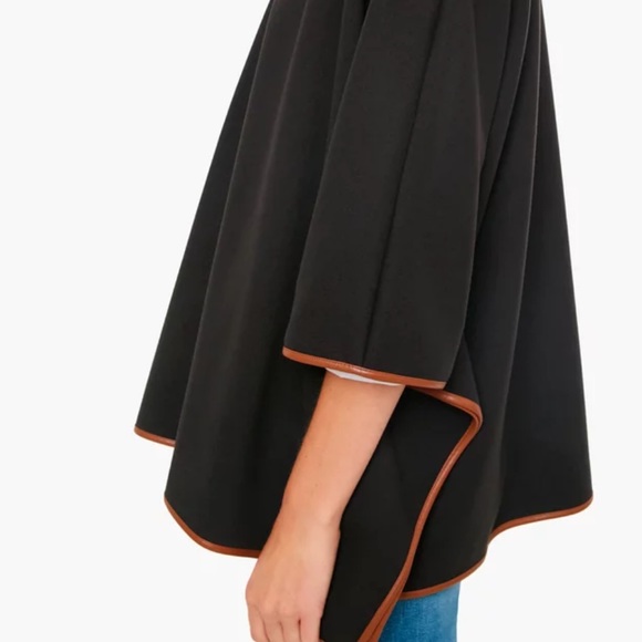Tuckernuck Black Leather Trim Funnel Neck Piper Poncho NWT One Size - Picture 6 of 9
